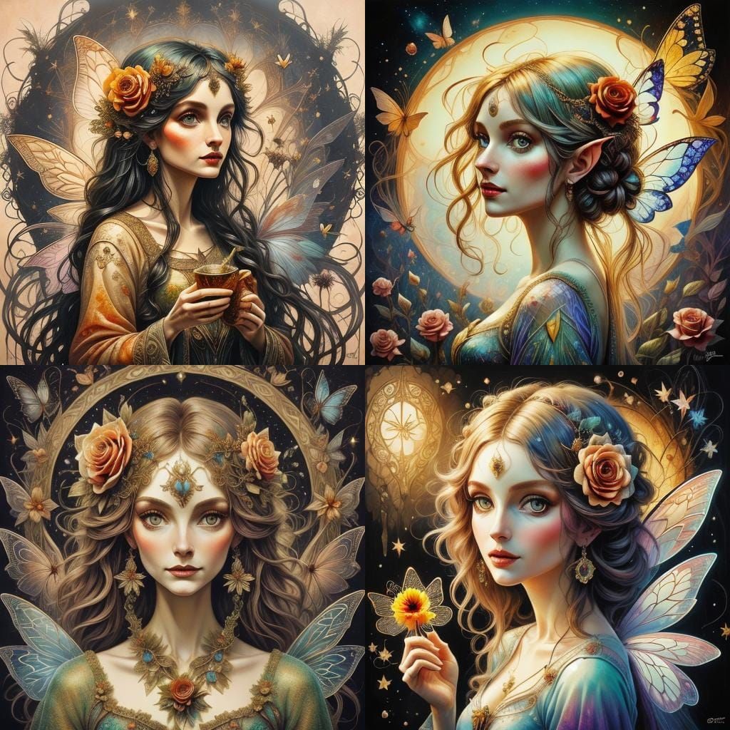 String Fairy in Art Nouveau Style