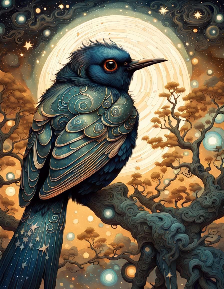 Starry Night Bird: Hyperdetailed Fantasy Photography