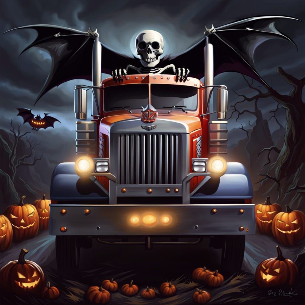 Halloween Mack Truck with Skeleton Driver