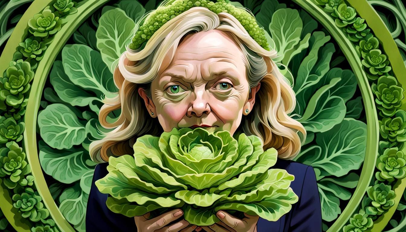 Lettuce-Wreathed Liz Truss in Art Nouveau Style