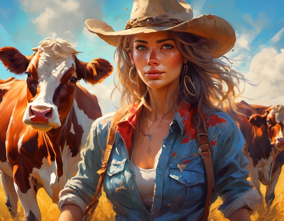 Hyperrealistic Manga Cowgirl Splash Art