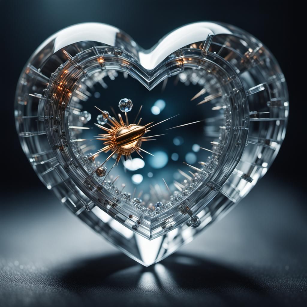 Bullet Through Crystal Heart in Hyperrealistic Style