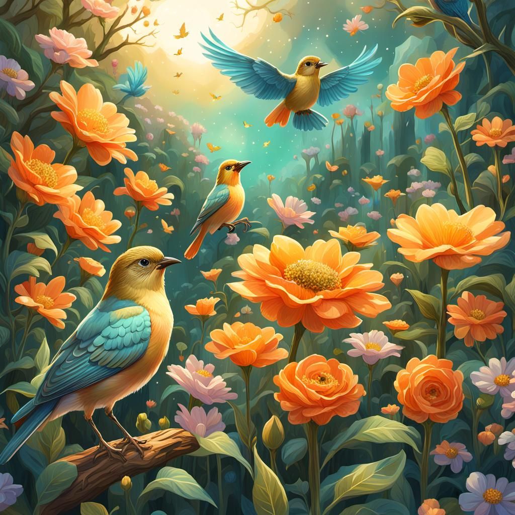 Heavenly Birds in a Secret Fairy Garden