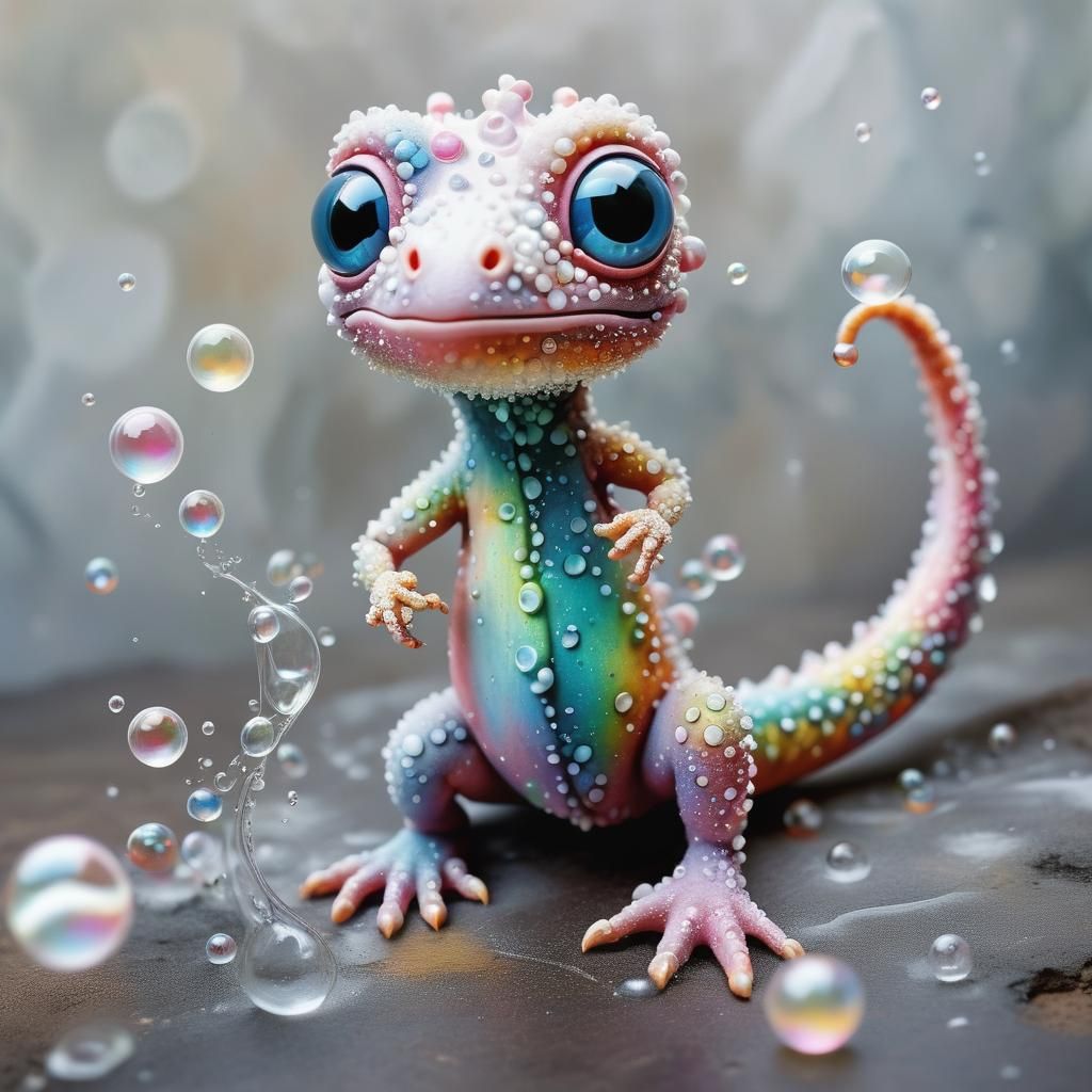 Abstract Bubble Lizard in Cubist-Gothic Style