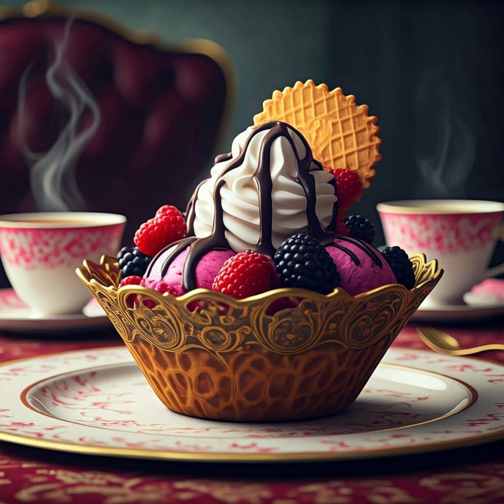 Opulent Ice Cream Sundae with Berries and Chocolate