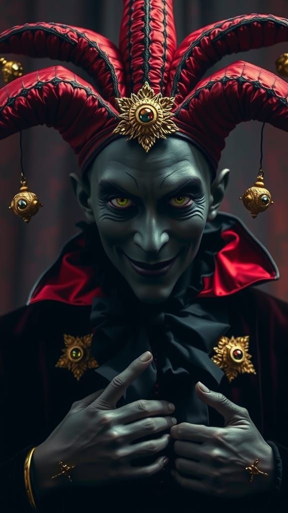Mysterious Court Jester with Demonic Allure in Dark Fantasy ...