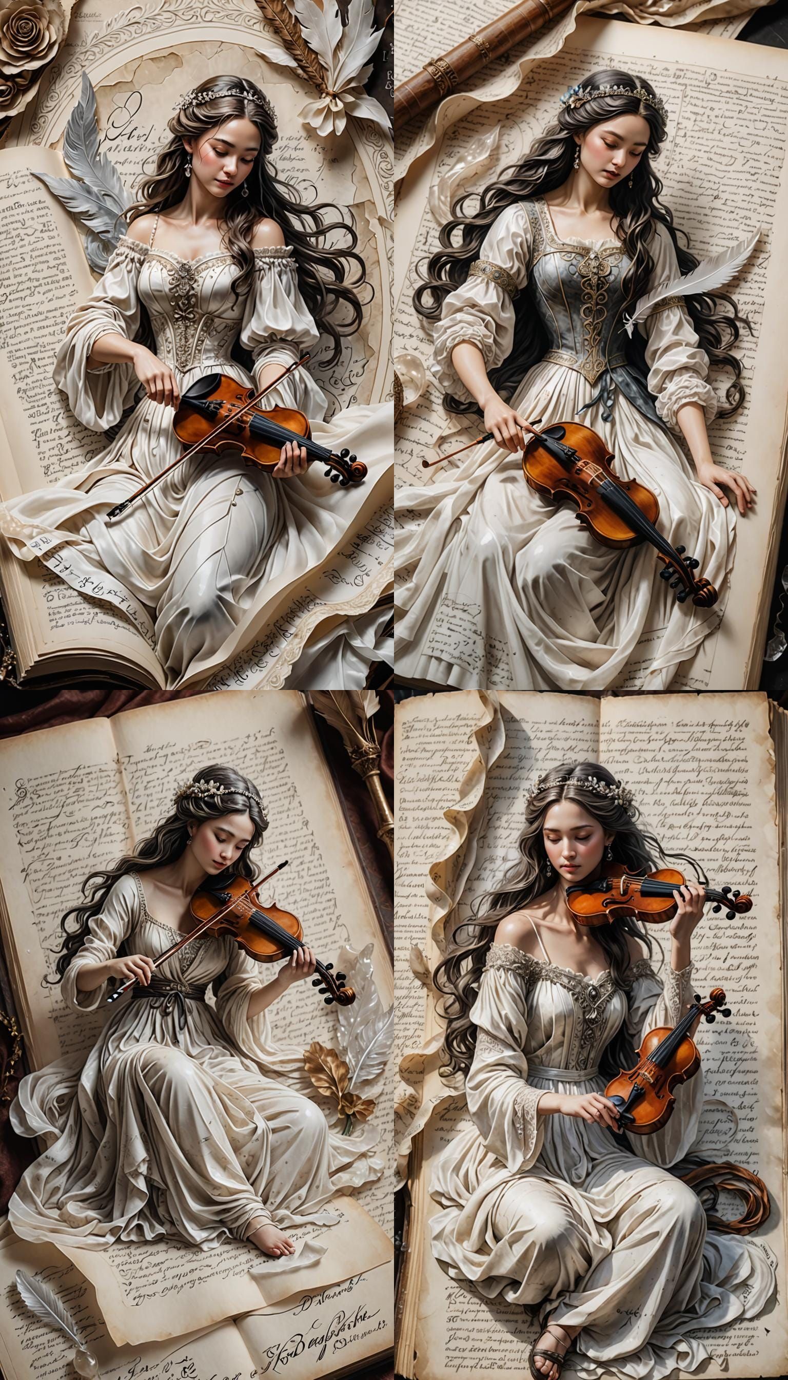 Musician Goddess with Calligraphy Book in 8K