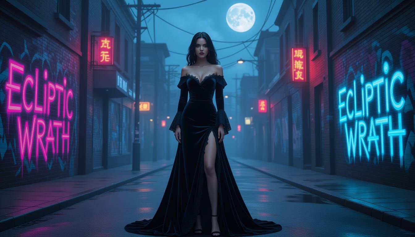 Melancholic Singer in Moonlit Street Art, Dreamy Aesthetic