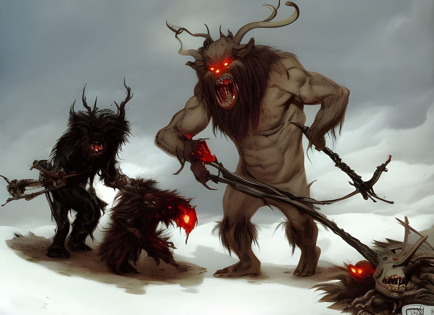 Abominable Yeti Devouring Krampus: A Dark Fantasy Masterpiec...