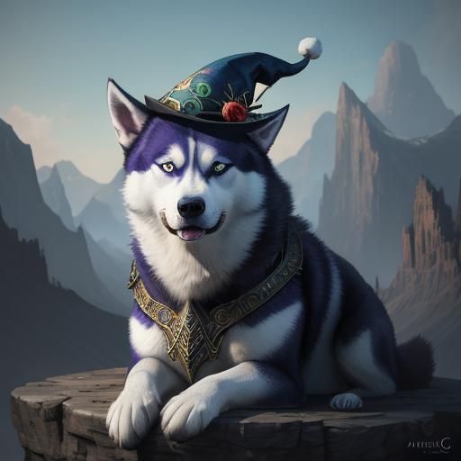 Husky Celebrates Birthday: Detailed Fantasy Art