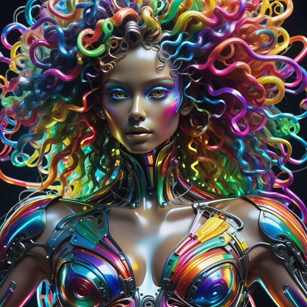 Cyberpunk Sculpture: Rainbow Cyborg Portrait