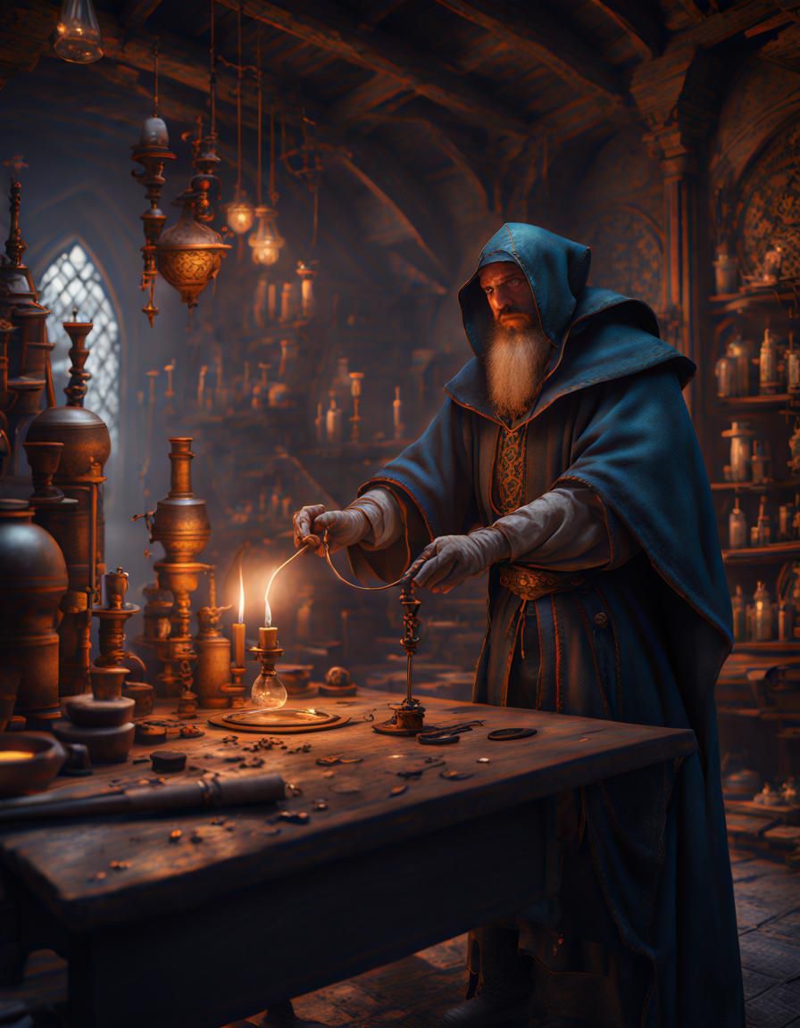 Medieval Alchemist at Work: Detailed Matte Painting