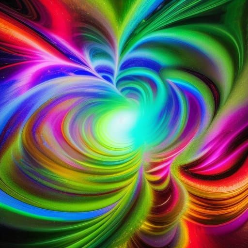 Illuminated Maelstrom with Holographic Flowers, Digital Art