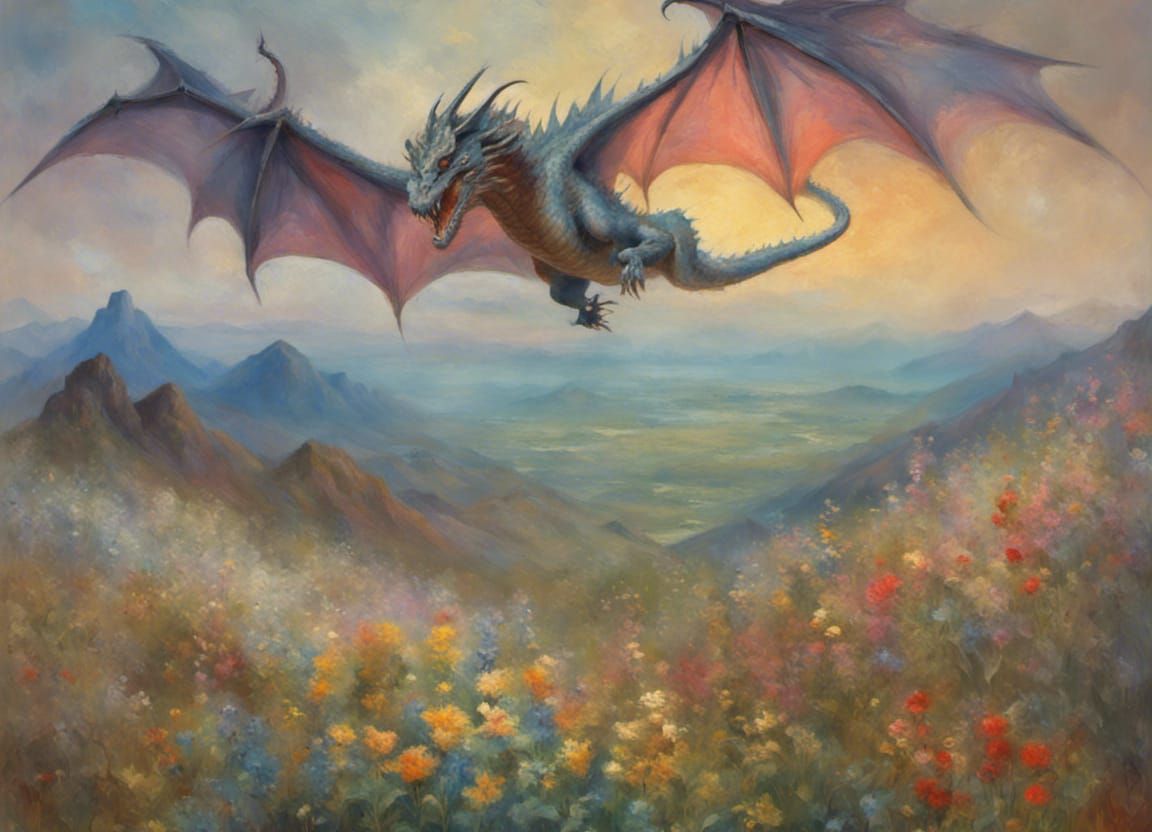 Dragon Mountain Impressionist Fantasy Wildflowers