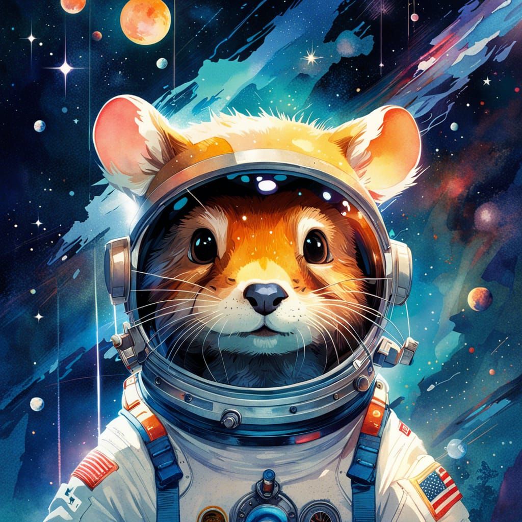 Anime Otter Astronaut Portrait in Watercolor Style