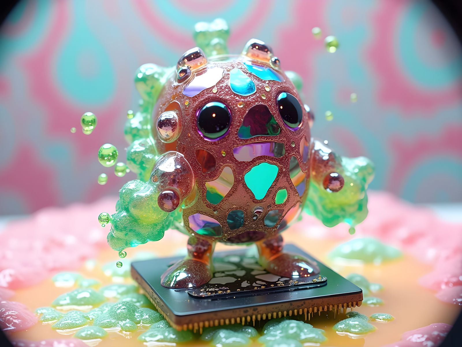 Glitch Art Kawaii Monster Born from Computer Chip