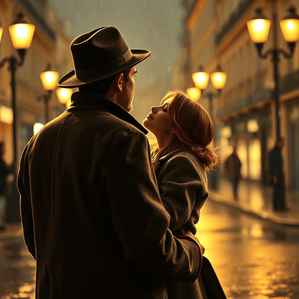 Romantic Kiss in the Rain, French Romanticism Style