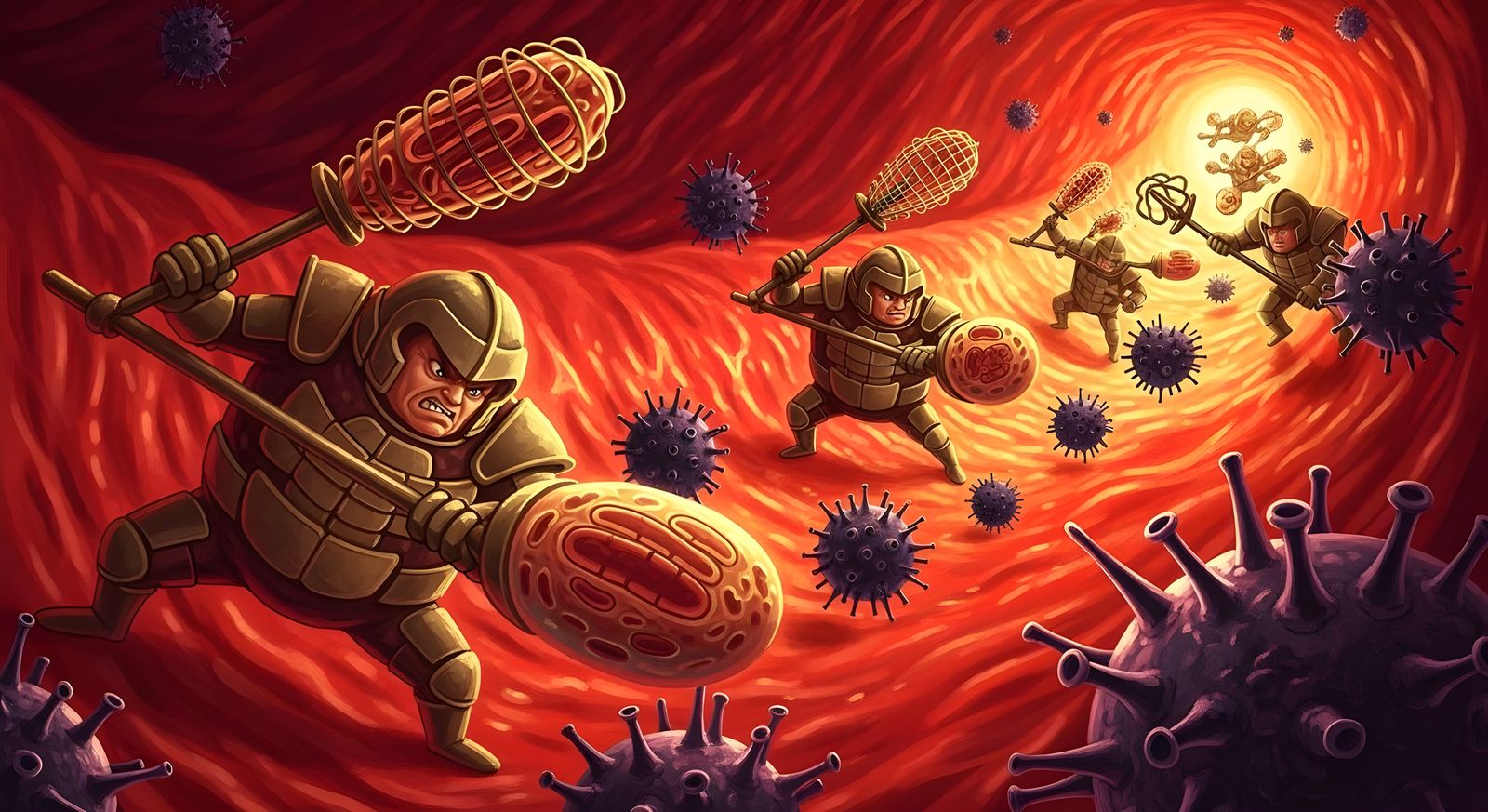 Humorous Macrophages Battle Viruses in Blood Vessel