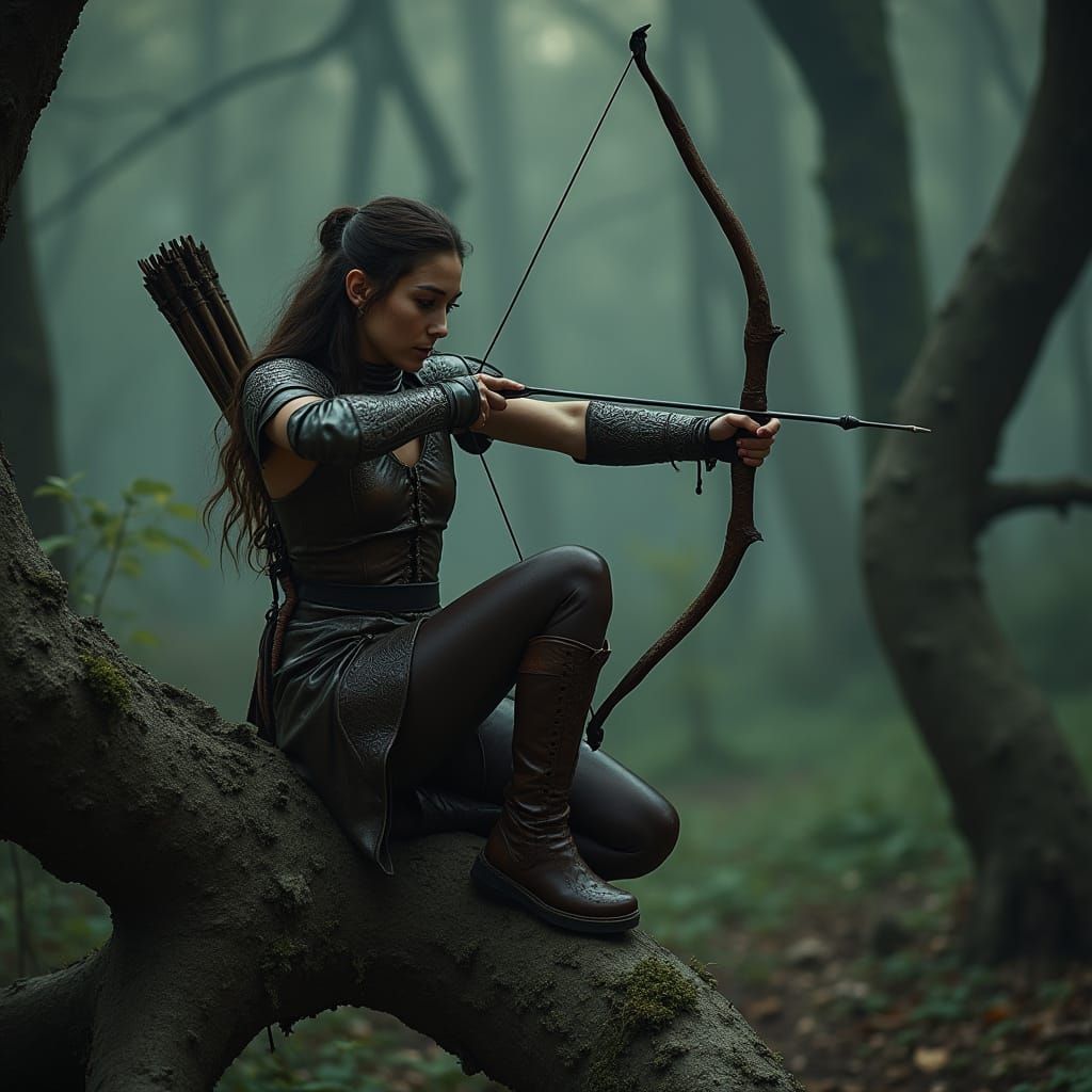 Elven Warrior Princess in Mystical Forest, Cinematic Film St...