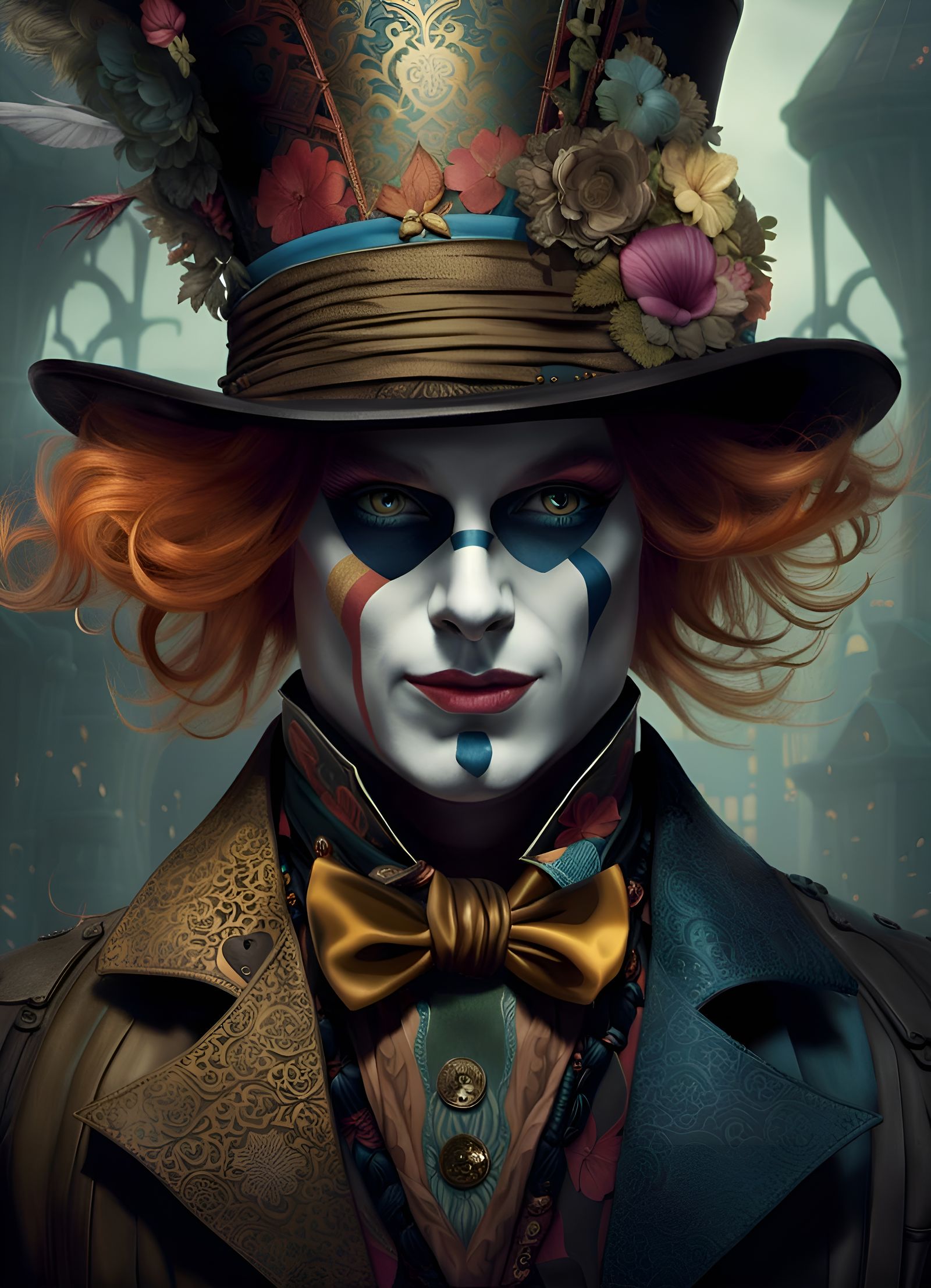 Mad Hatter Portrait in Psychedelic Post-Apocalyptic Style