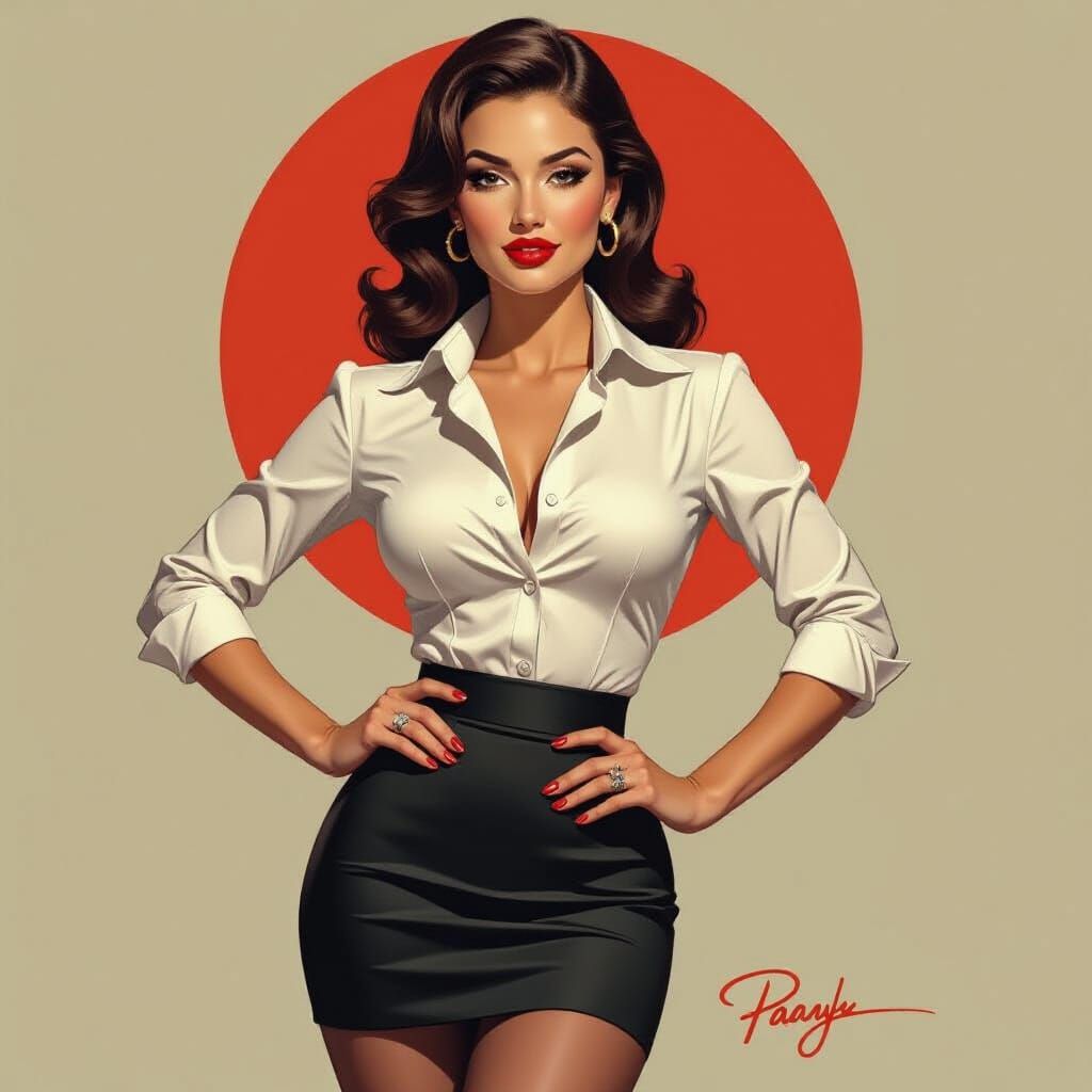 Sensual Woman in Fitted Blouse and Pencil Skirt