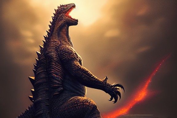 Detailed Godzilla Digital Illustration in Anime Style