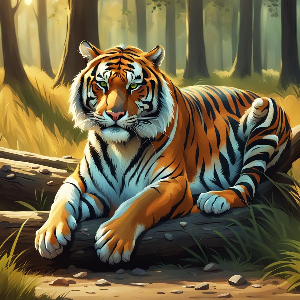 Majestic Tiger Basks in Serene Forest Environment