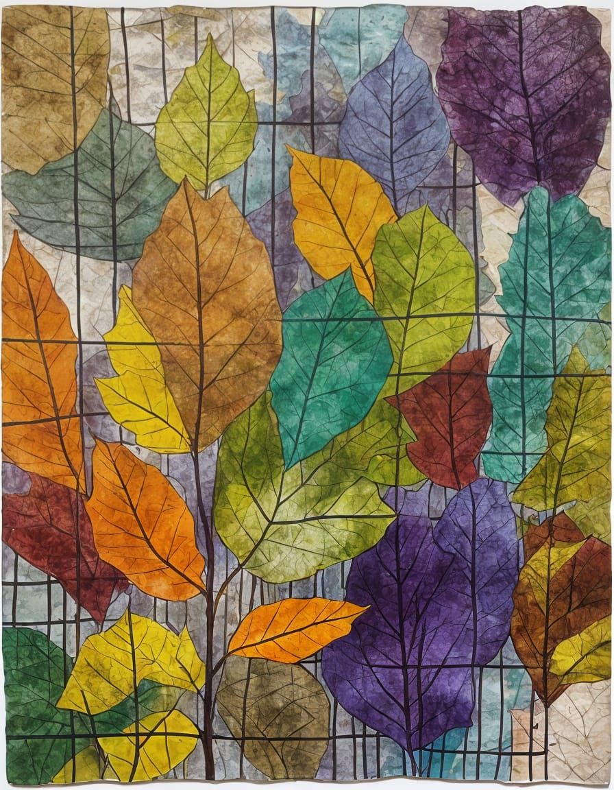 Botanical Monoprint Mixed-Media Collage in Autumnal Colors