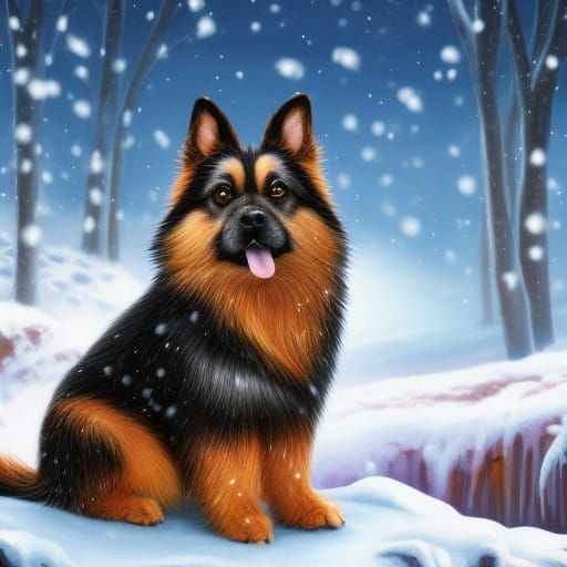 Adorable Winter Dog in Cartoon Art Style
