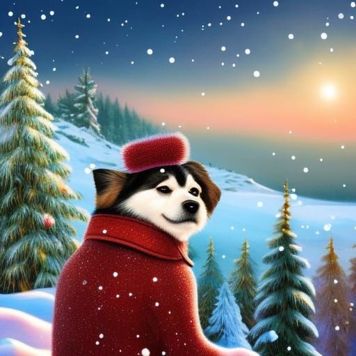 Adorable Winter Dog Illustration in Cartoon Style