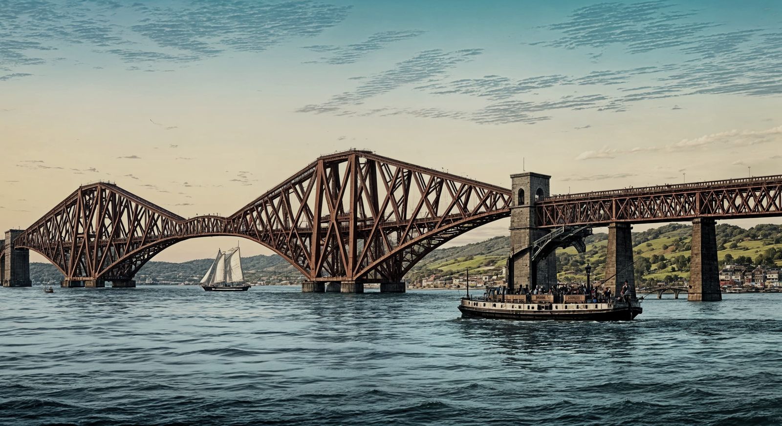 Vintage-Style Illustration of Scotland's Historic Forth Brid...