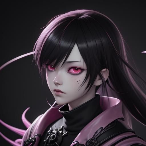 Anime Demon with Snake, Dark Fantasy Art