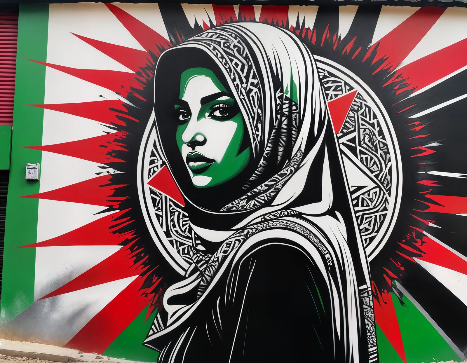 Palestinian Graffiti Mural of a Defiant Young Woman