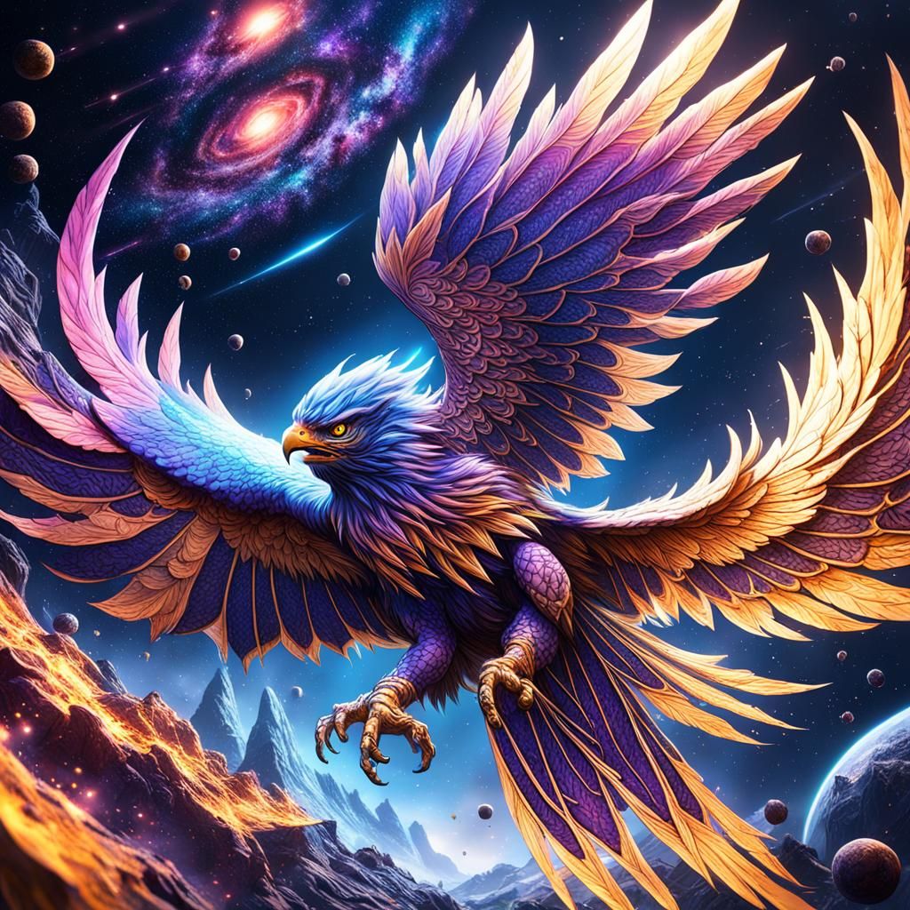 Galactic Hawk: Detailed Matte Painting in Deep Color