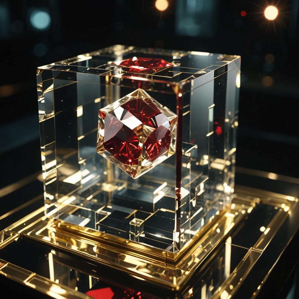 Crystal Cube Reveals Jeweled Necklace on Console