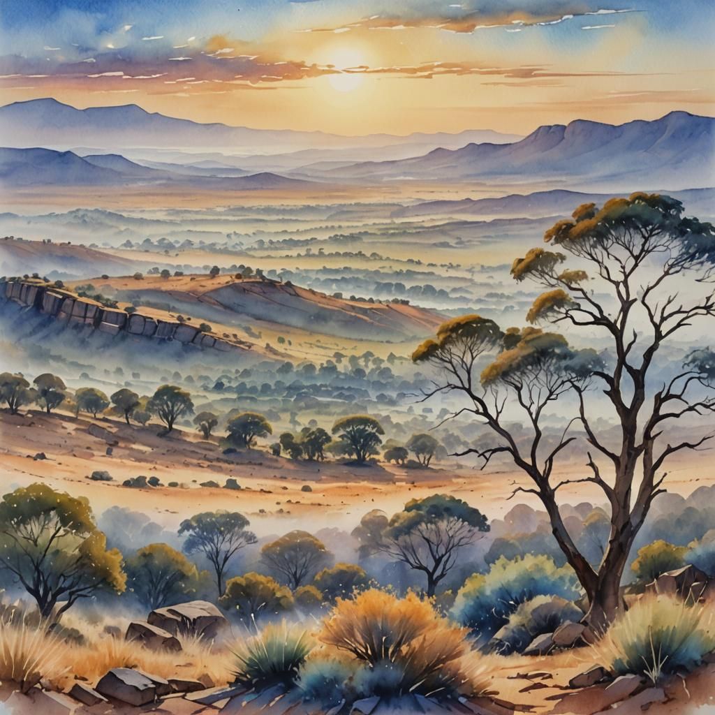 South African Sunrise: Watercolour Landscape Painting