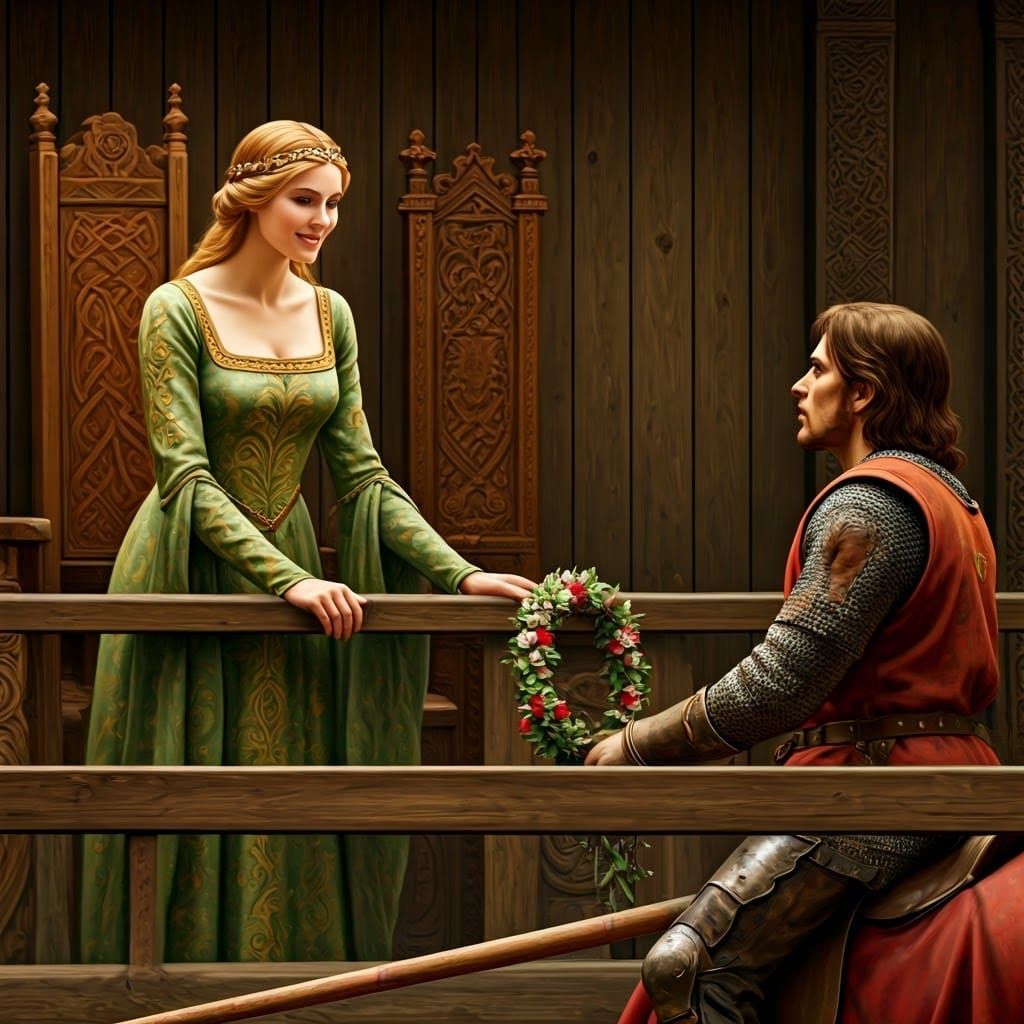 Medieval Princess Honors Jousting Knight with Floral Wreath