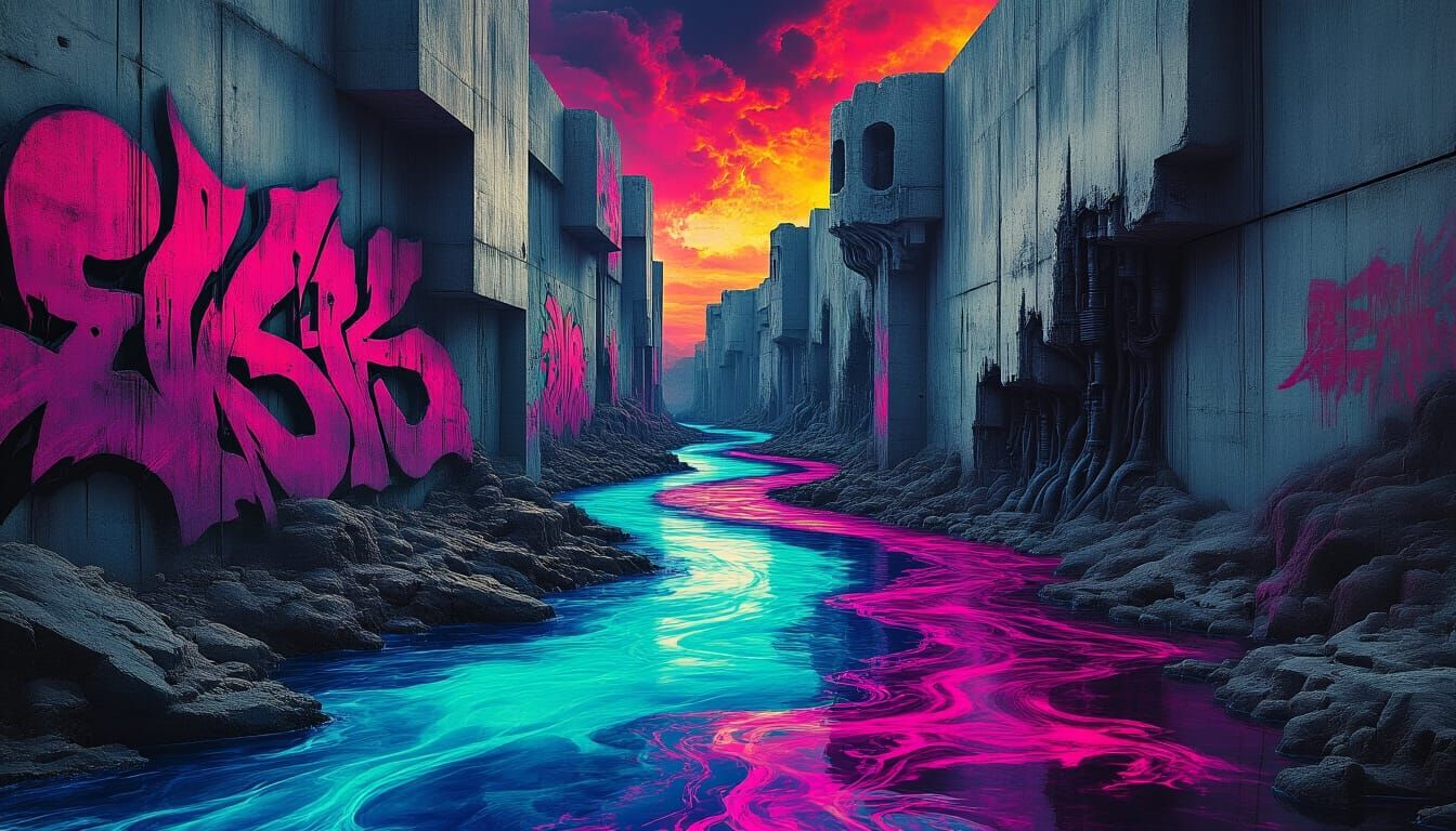 Surreal Graffiti Collage with Acid Trip and Alcohol Ink Rive...