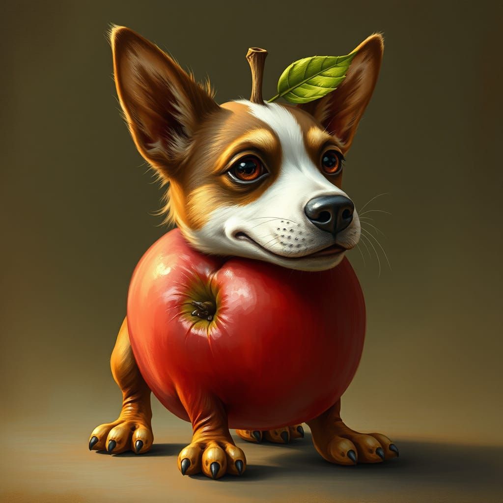 Apple-bodied Dog Creature in Painterly Style