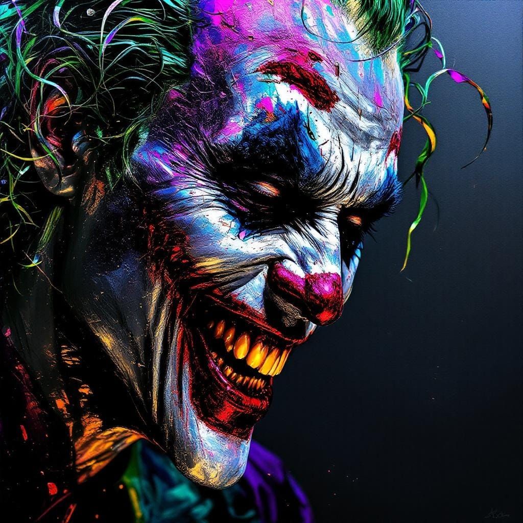 Metallic Impasto Portrait of Joker Laughing