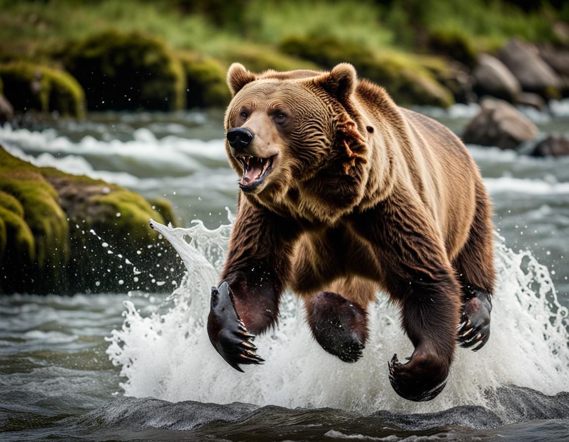 Grizzly Bear Salmon Capture in Super Slow Motion