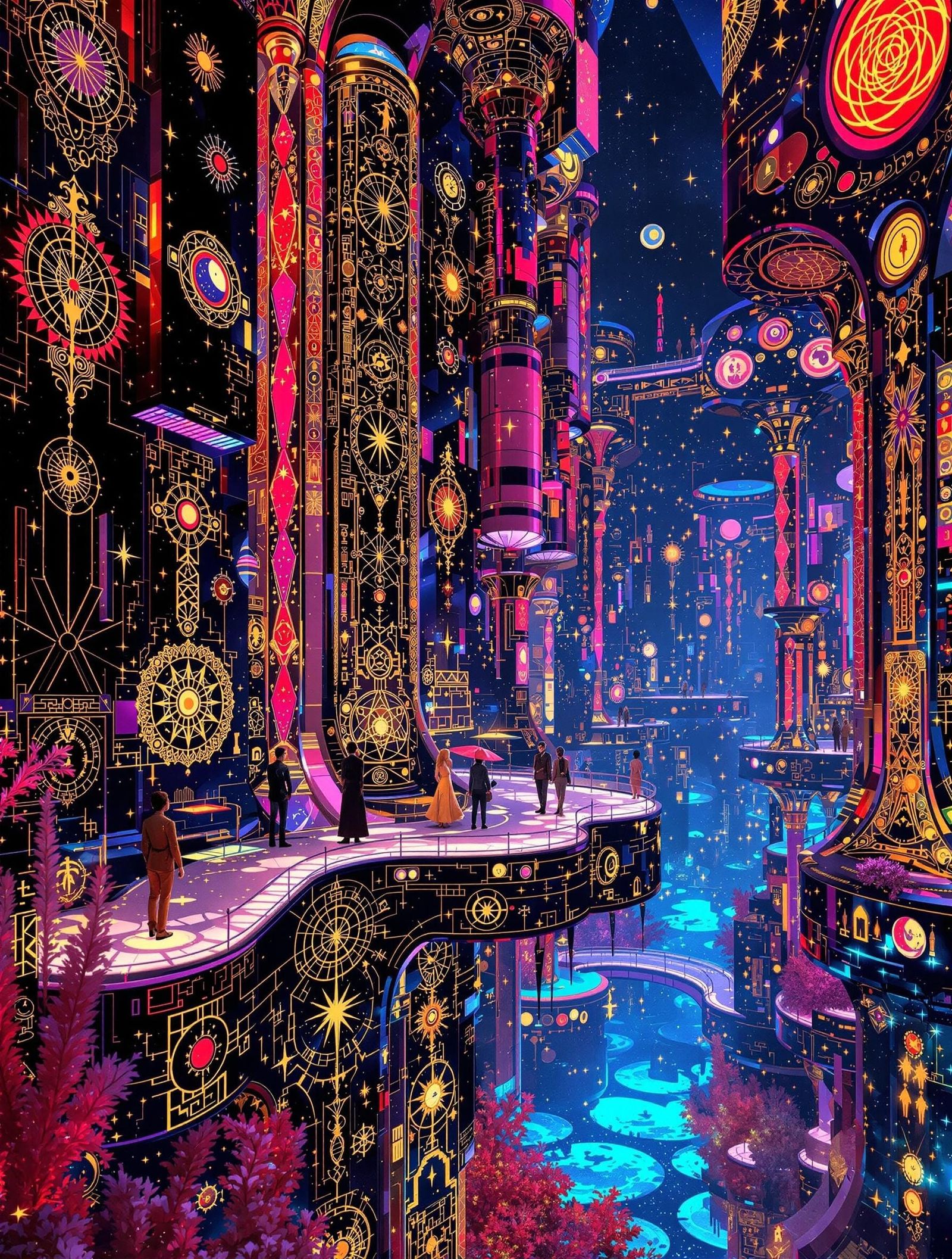 Glowing Cosmic Cityscape on a Methane Planet