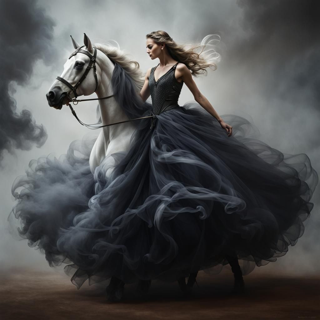 Dreamlike Lady Knight Dancing in Smoke