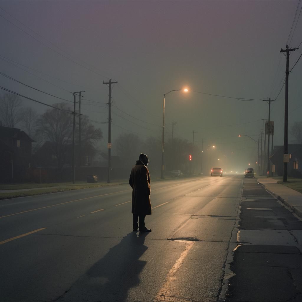 peripatetic in a mink coat on the side of the road talks to a man in a  car discussing the price at night