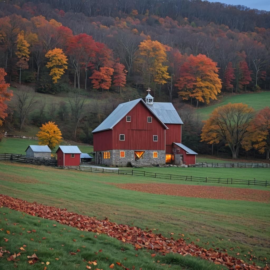 Pennsylvania Stone Barn at Night in Autumn