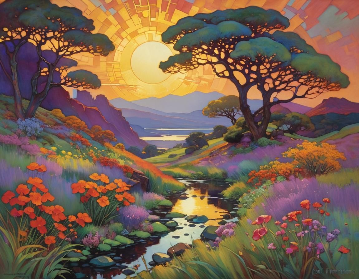 Luminous Landscape in Art Nouveau Style