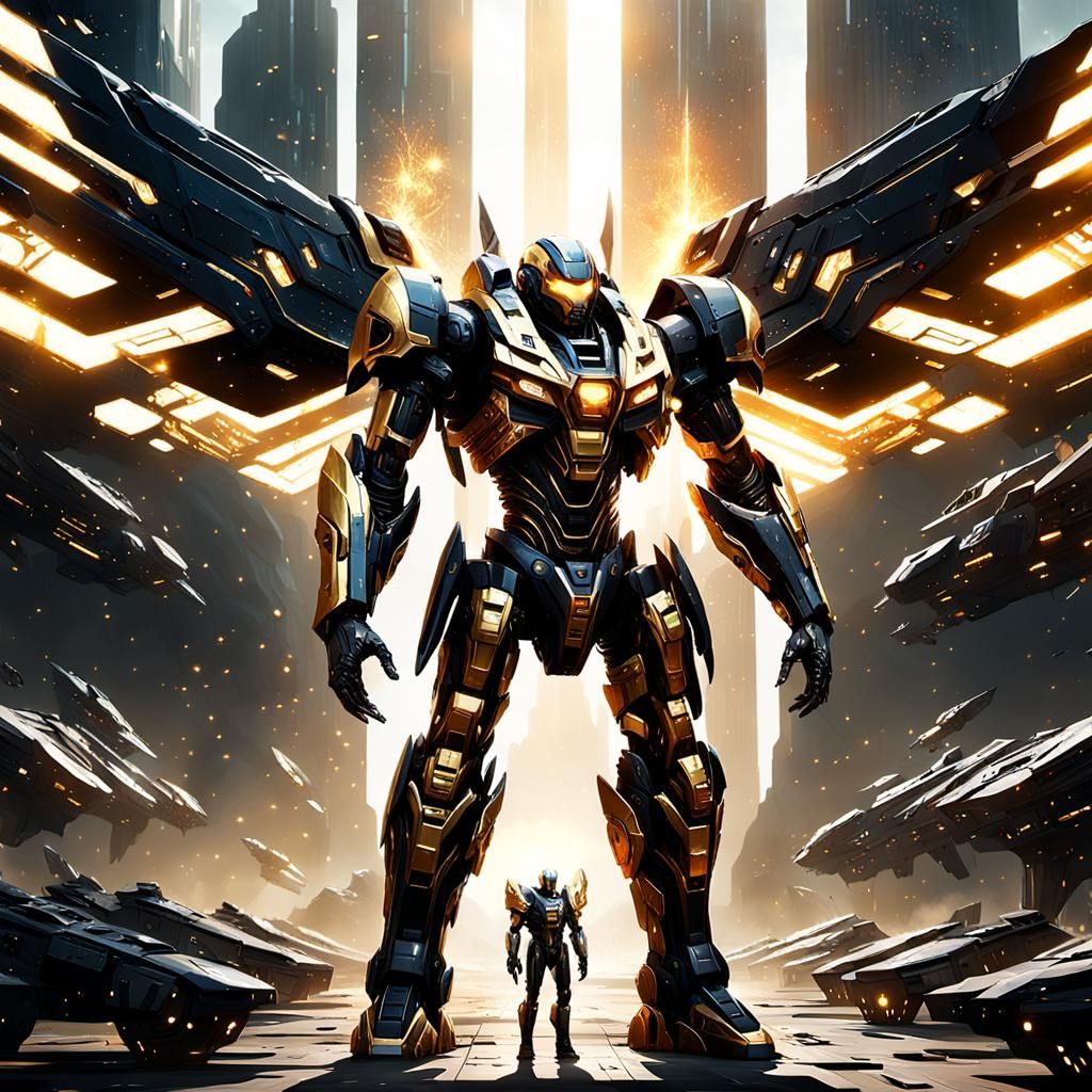 Colossal Mech Warrior in Sci-Fi Battle