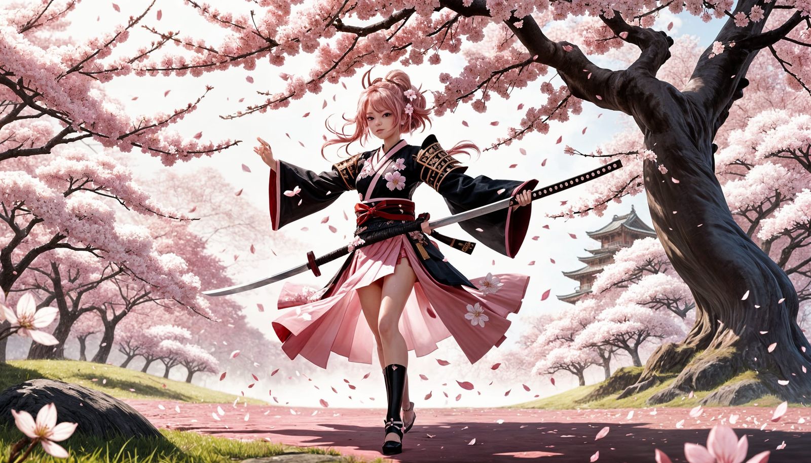 Cherry Blossom Samurai in Anime Style