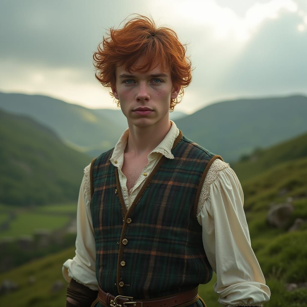 Dashing Highland Warrior in Traditional Scottish Regalia