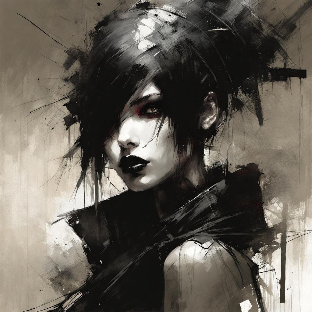 Gothic Punk Girl in Abstract Expressionist Style